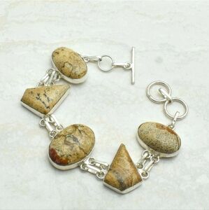 Picture Jasper Gemstone Handmade Bracelet Jewelry 26 Gms Gift For Women AB 74725